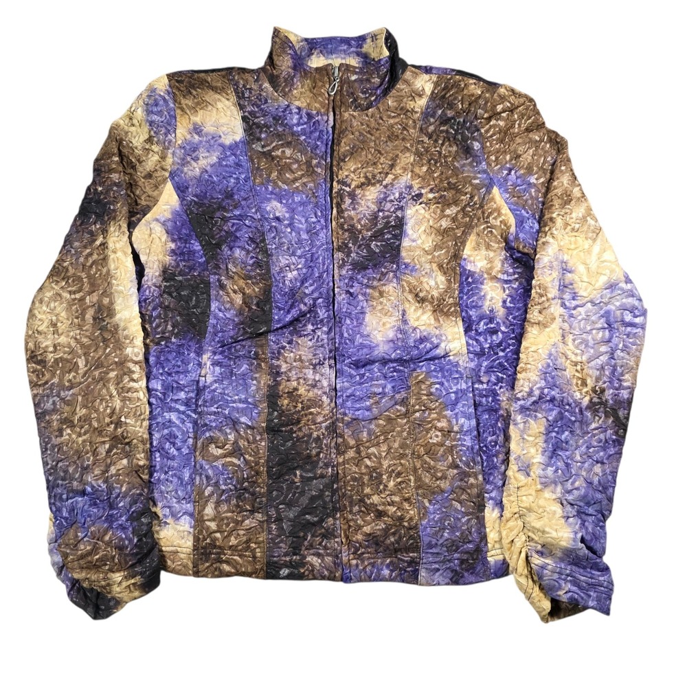 Erin London Women Purple Brown Abstract Textured Zip Up Mock Neck Jacket Size M